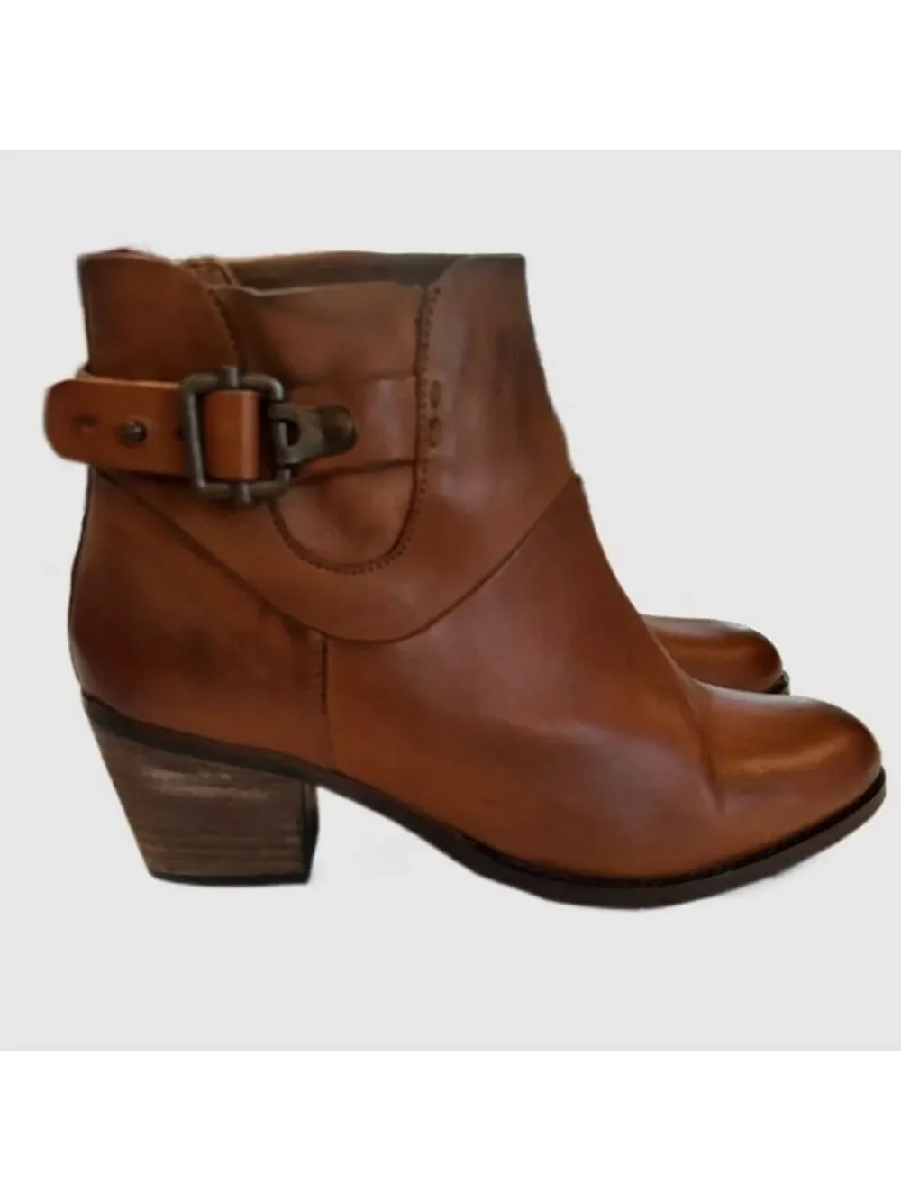 Earth West Riverton Havane Leather Buckle Zipper Ankle Boots Booties 8.5 wide